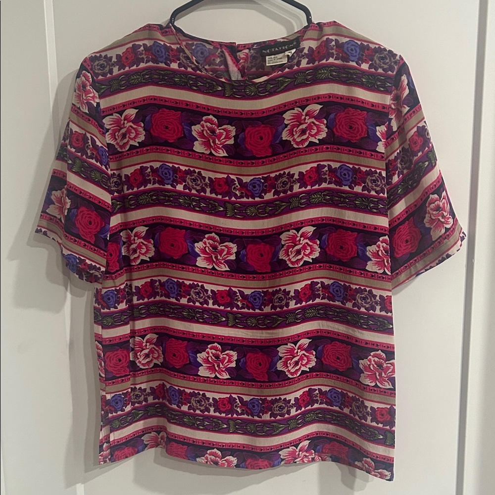 Notations Red and Purple Floral Striped Tee